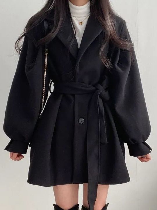 Tailored Coat Wool - Casaco Feminino de Lã Estilo Coreano