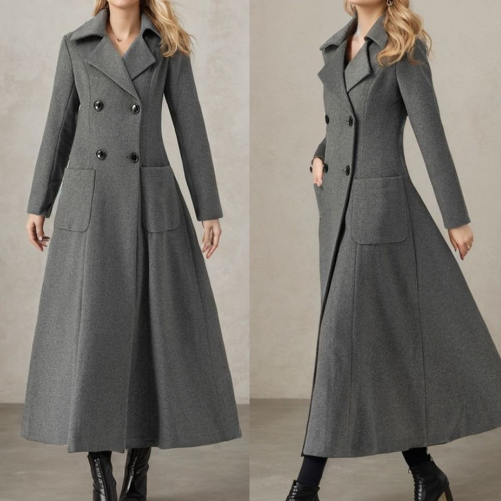 Tailored Coat Wool - Feminino cinza jaqueta longa lã duplo