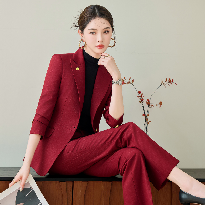 Conjunto de terno vermelho par - Women'S Formal Wear Pants Suit avaliação e preço